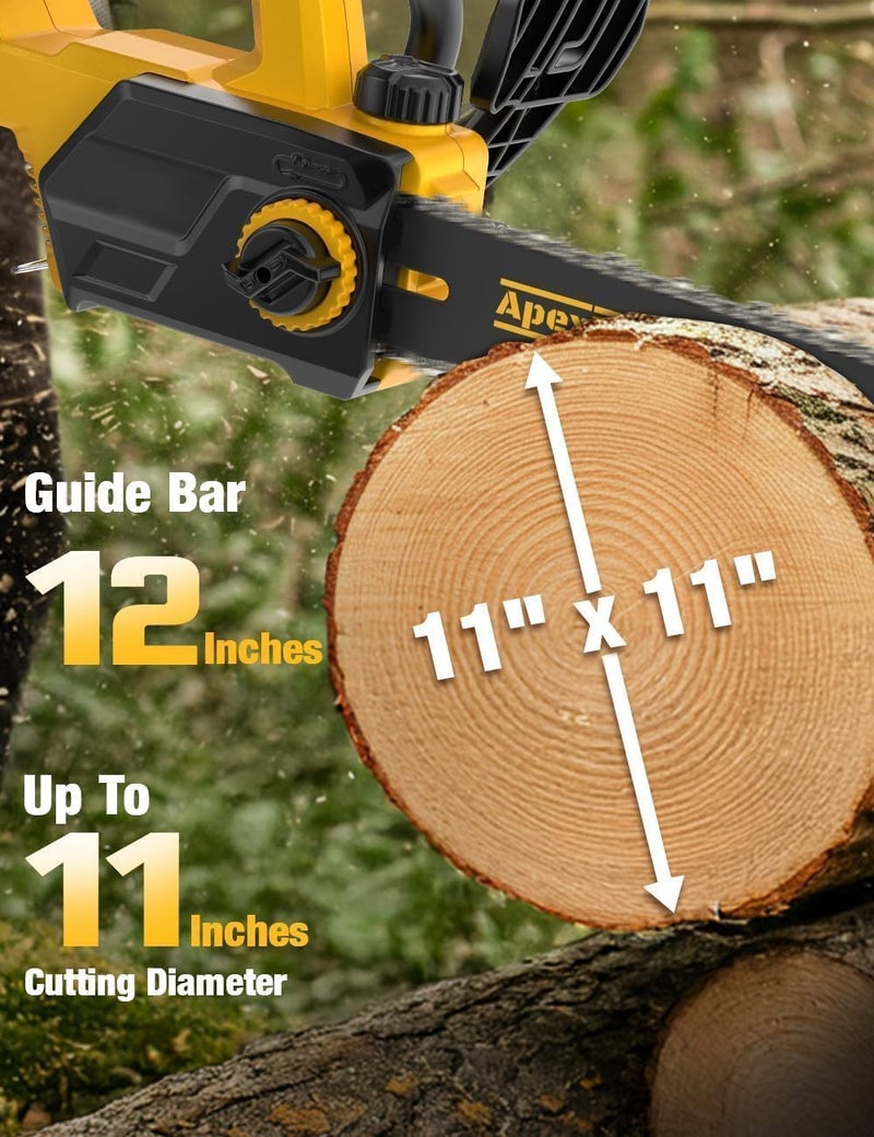 apex power 12 Inch Brushless Electric Chainsaw Cordless, for Dewalt Battery 20V, Compact Chain Saw with 44.3 FT/S Powerful Cutting, Auto Oiler Low Kickback Battery Powered Chainsaw for Tree Trimming Wood Cutting - Image 3